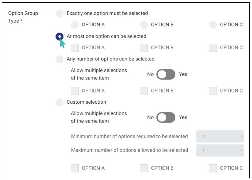 Setting At Most One Option to be Selected