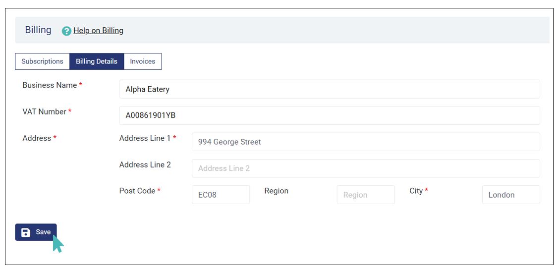 Updating billing details