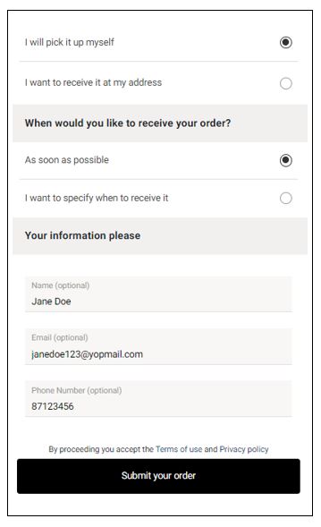 GonnaOrder prefills all customer information from the custom store link on the pickup order