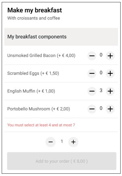 Custom selection of options