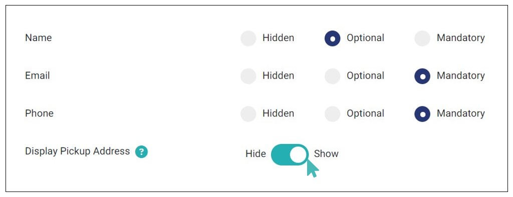 Hide or show pickup address