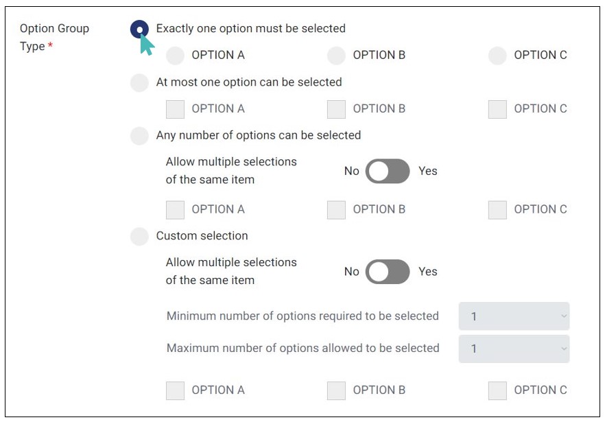 Setting Exactly One Option to be Selected