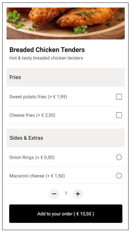 Customer menu showing original order of option groups and options