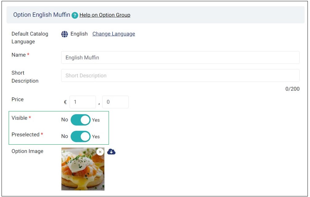 Option groups: Visibility and default selection for options