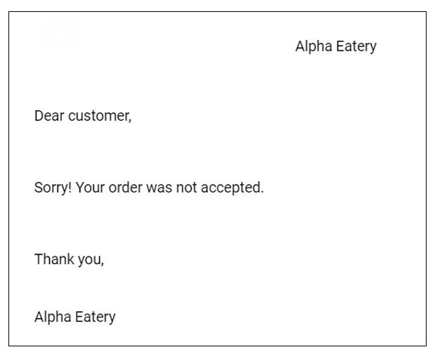 Order not accepted email notification