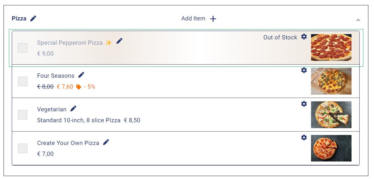 Item shown with light grey highlight