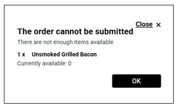 Out of stock Option Dialog Box