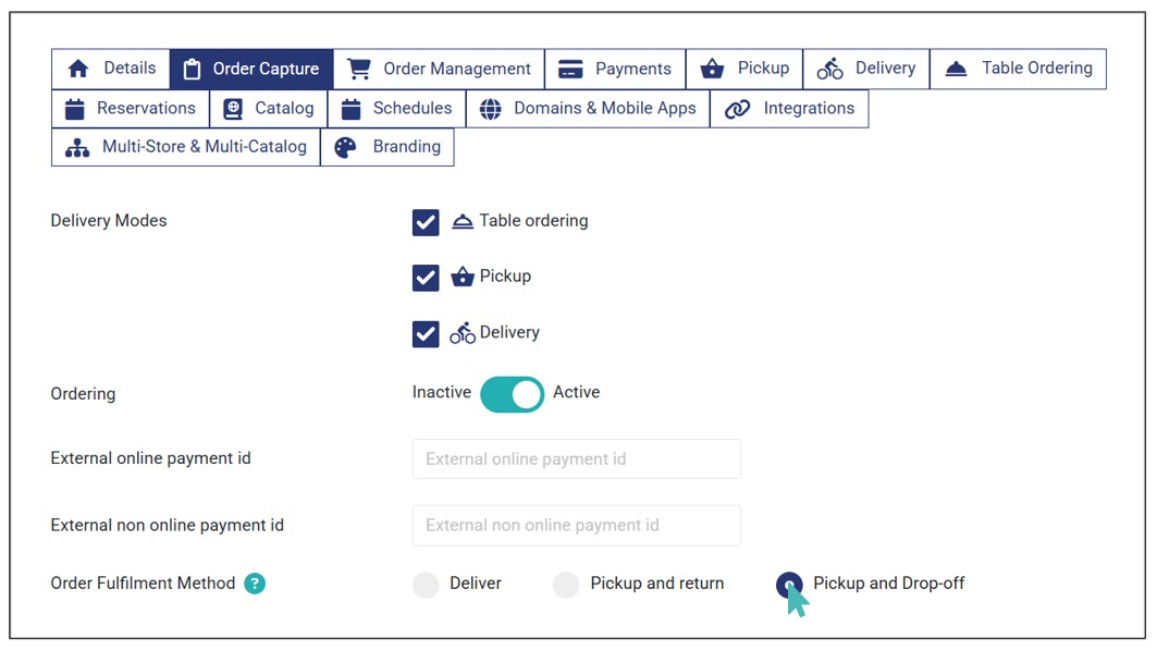 Setting Pickup and Drop-off Order Fulfillment Mode