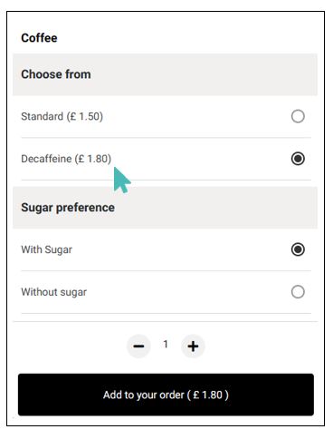 Option group displayed for price variant