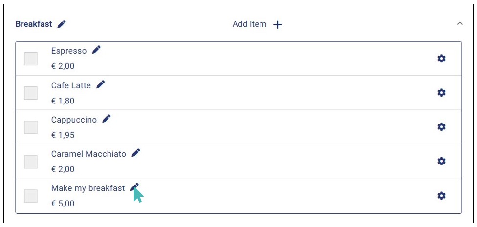 Selecting a store item to edit
