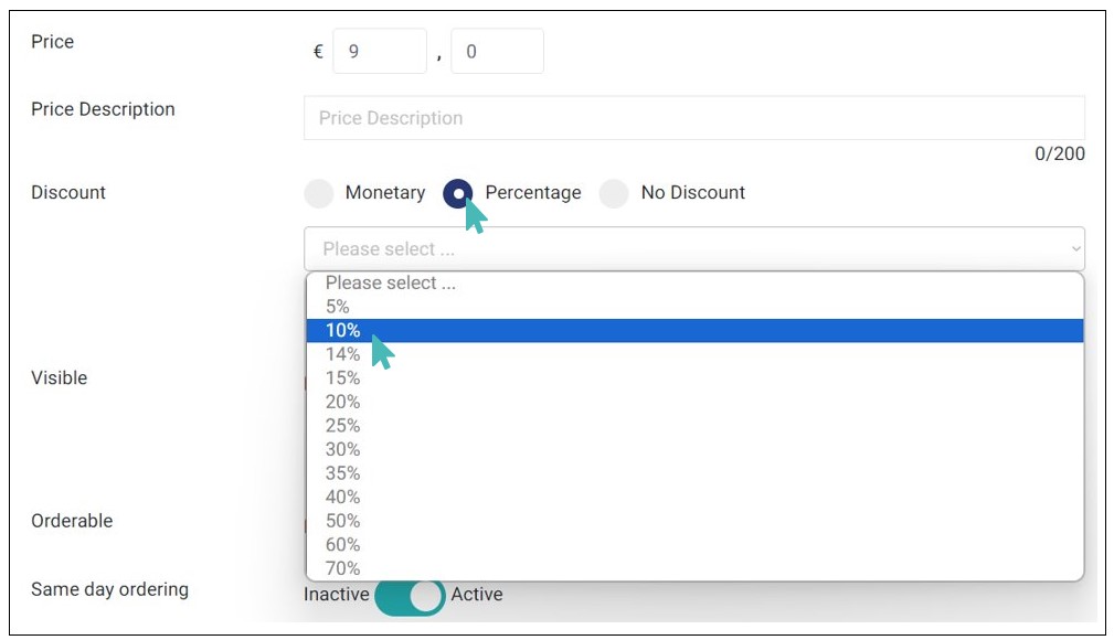 Setting percentile discount