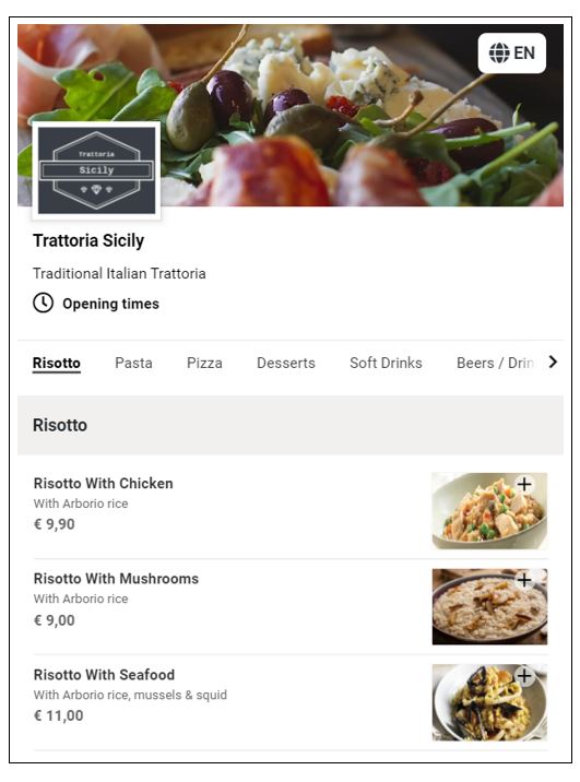 Store menu in English