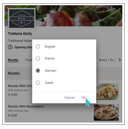 Switching menu language