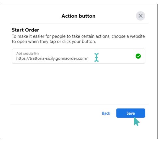 Add your website link to Facebook and save.
