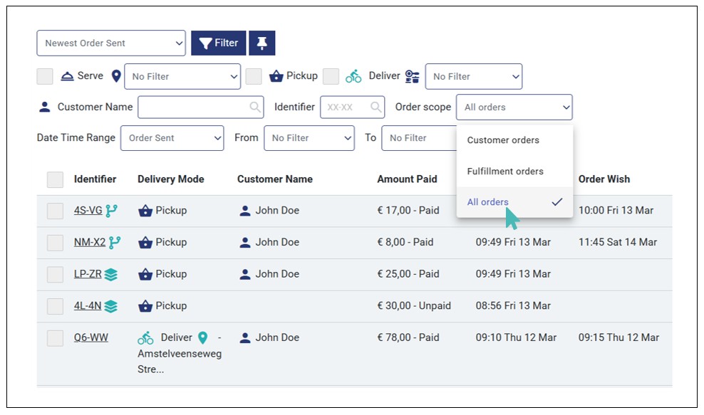 All Orders Filter