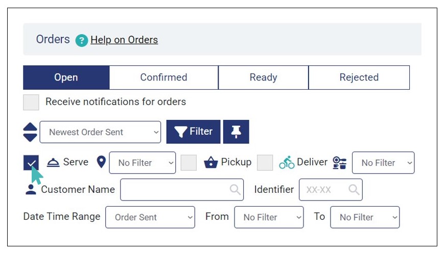Filtered serve orders