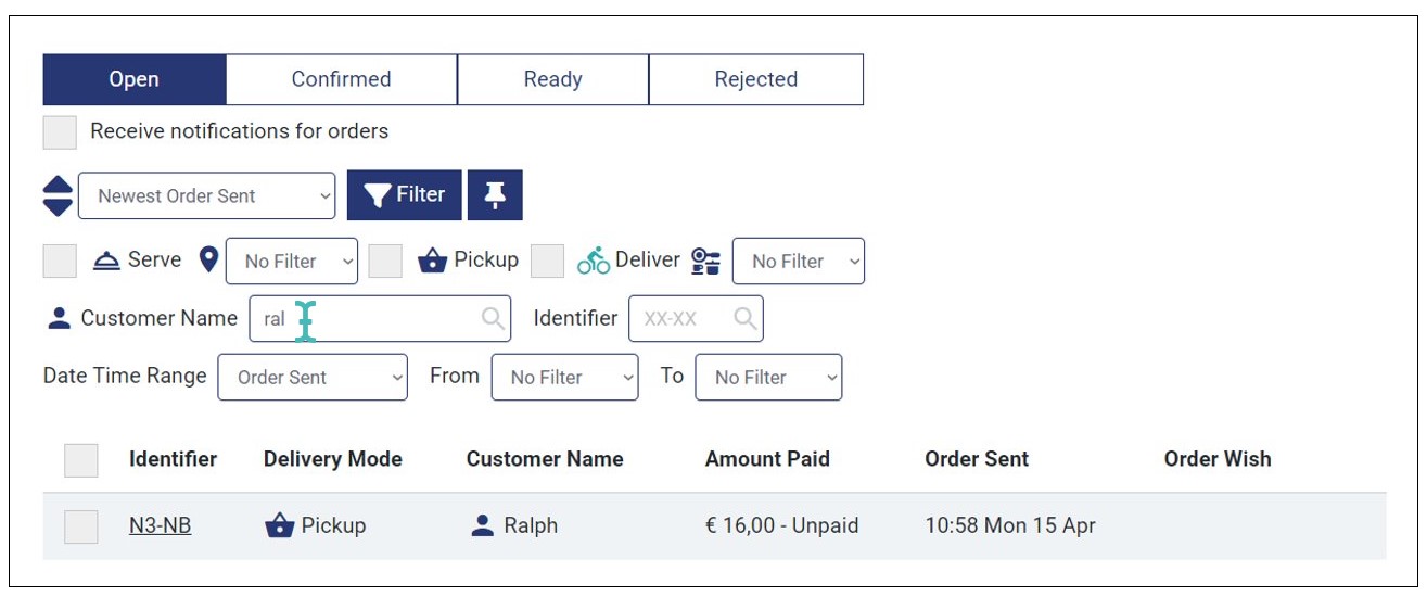 Searching orders by customer name