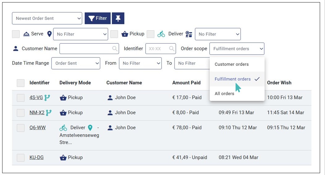 Fulfillment Orders Filter