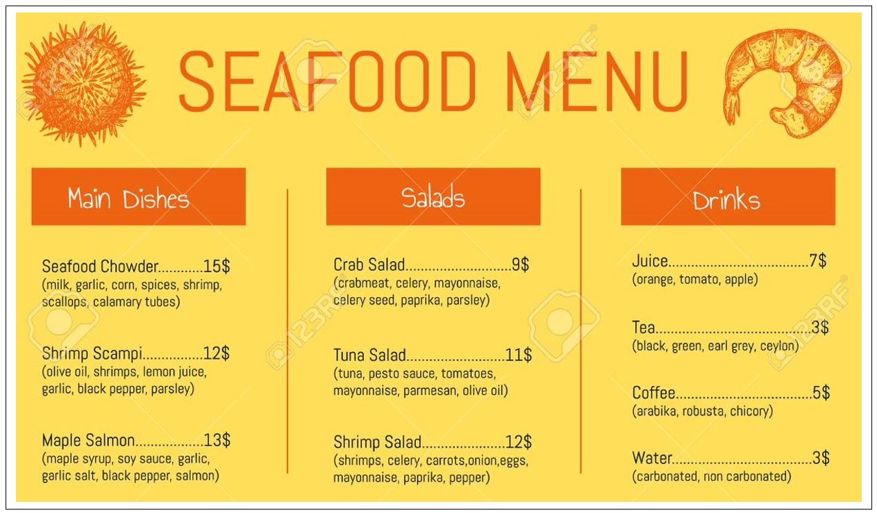 Image of a printed restaurant menu