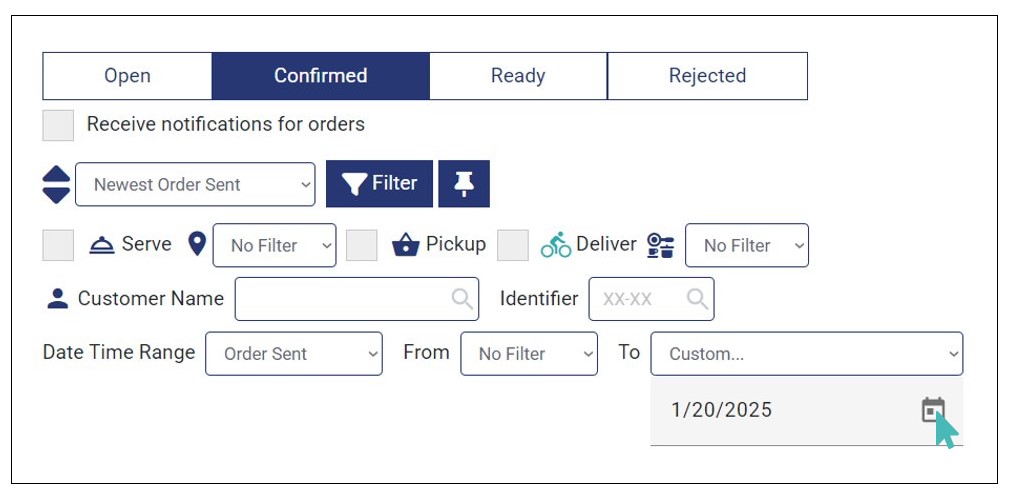 Order filtering- custom end date