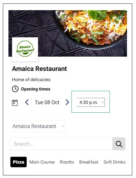 Customer Menu with 12-Hour Format