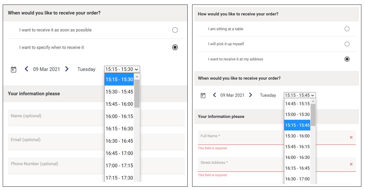 Slot duration on the customer interface