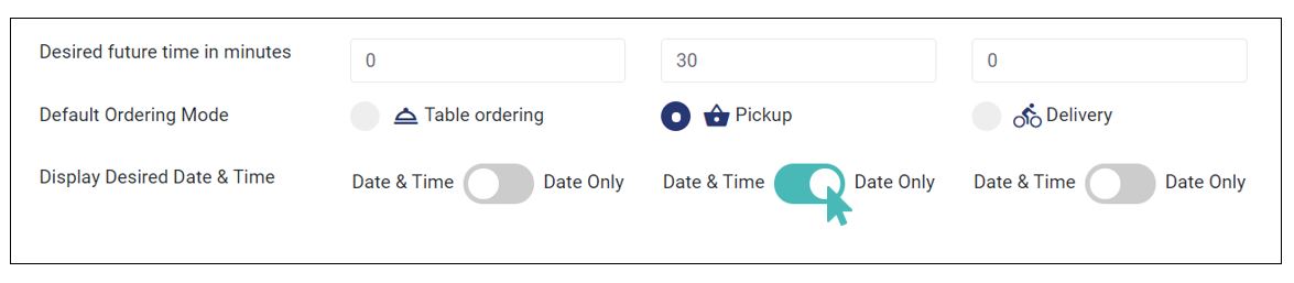 Hide time selection for a delivery mode