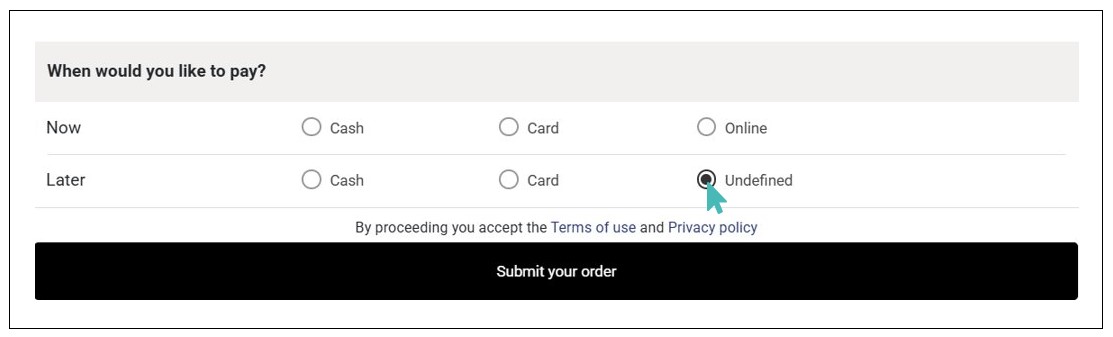 Payment Options on the Order Capture Checkout Page
