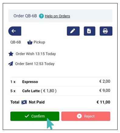 Accepting an order