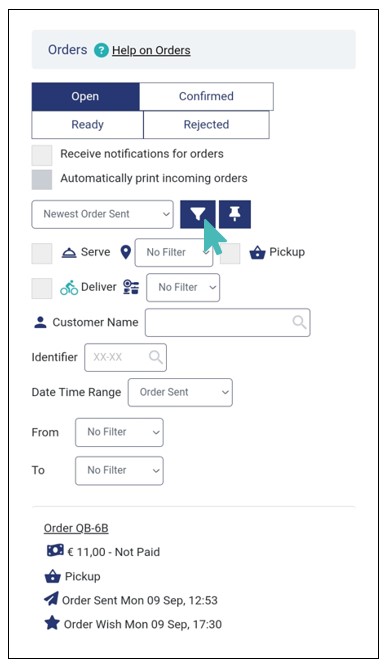 Order filtering options on GoAdmin