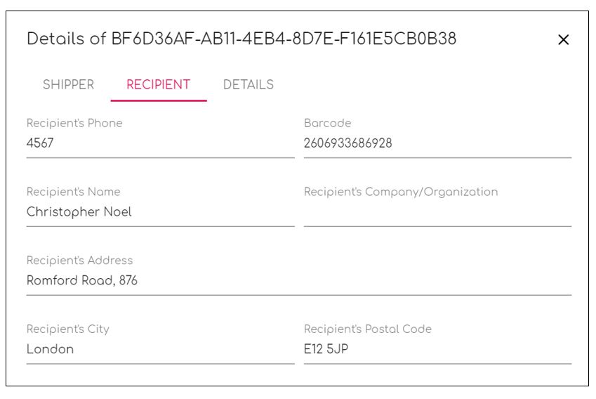Delivery task information on mynext