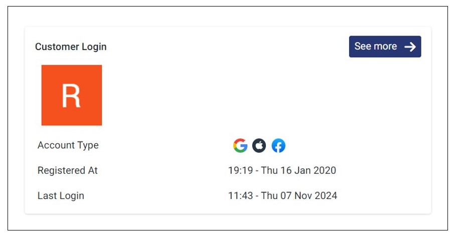 Customer Login Info on the Dashboard