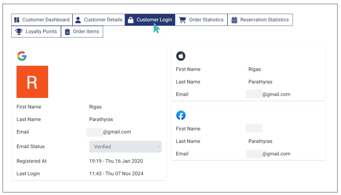 Detailed Customer Login Information