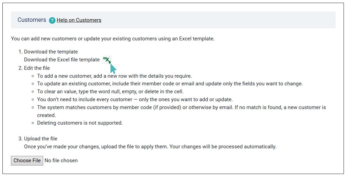 Downloading Customers List Excel Template