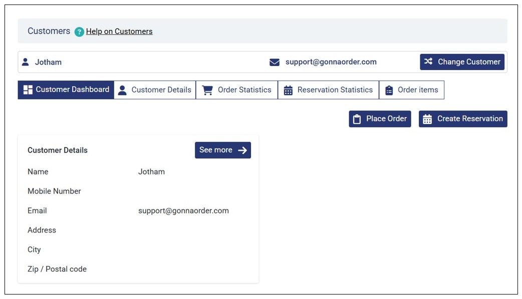 Dashboard of a Non Identified Customer