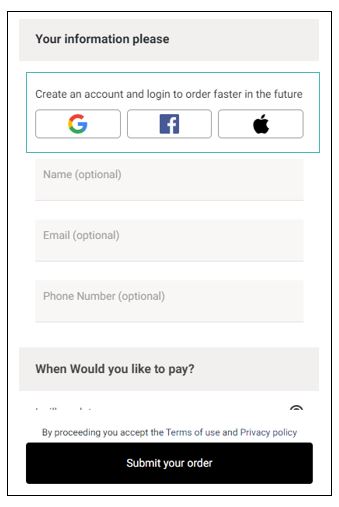 customer authentication options: Google, Facebook, and Apple