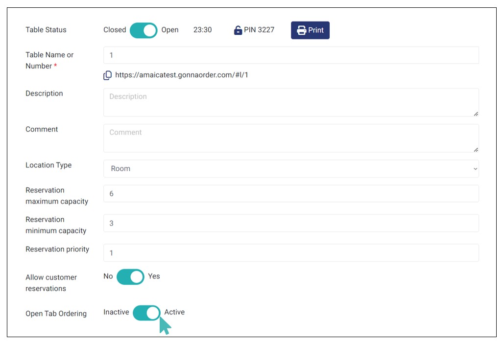 Enable open tab ordering for individual table