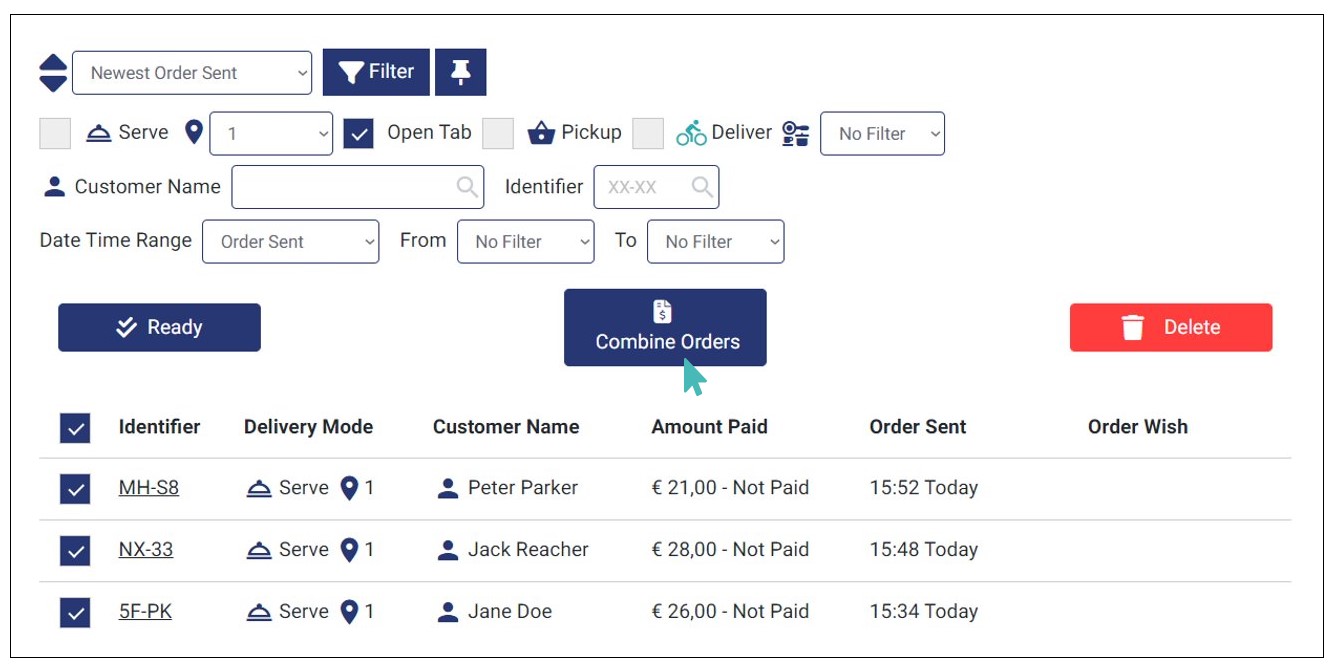 Combining open tab orders