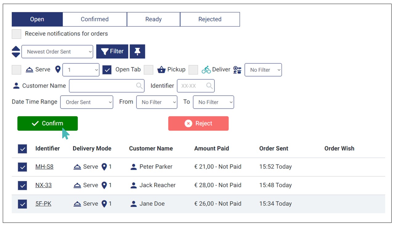Confirm Multiple Open Tab Orders