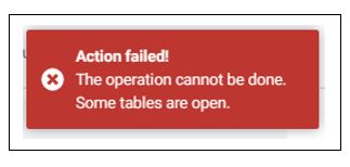 Error indication that open tab ordering could not be disabled because some tables are open.