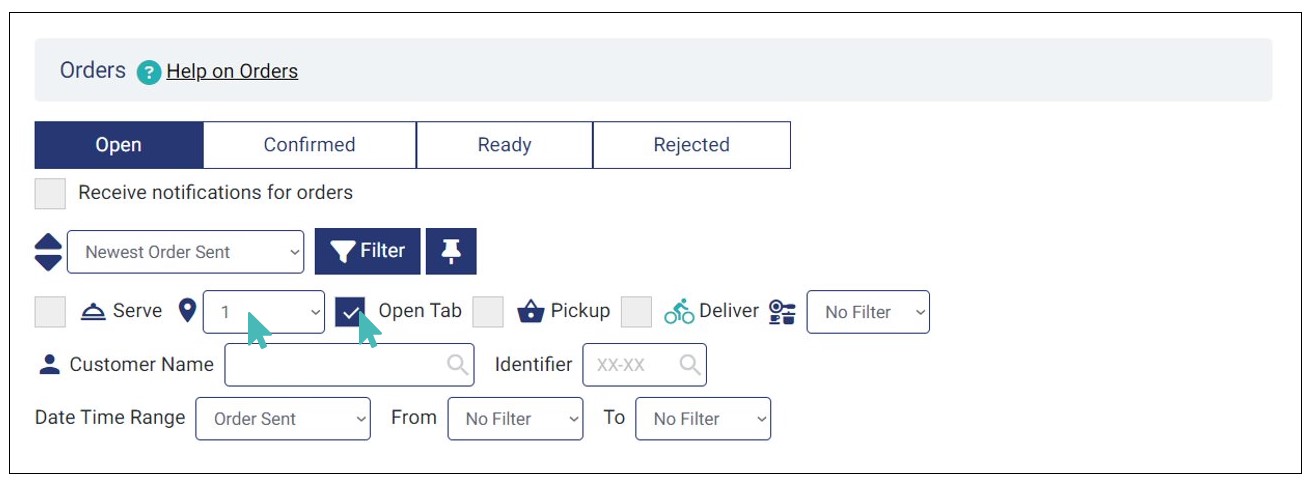 Filter open tab orders