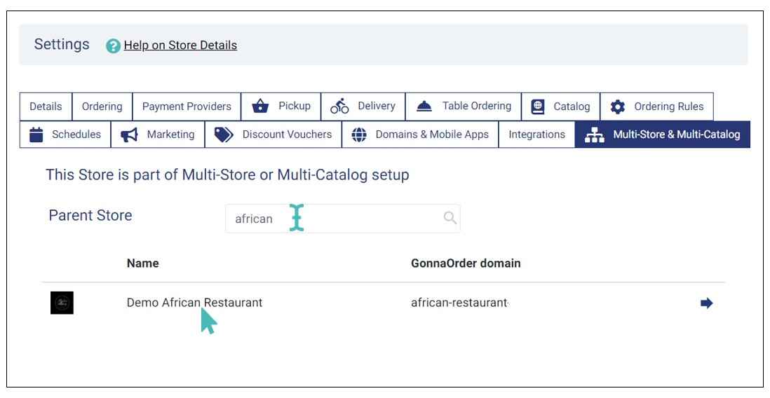 Update parent store selection