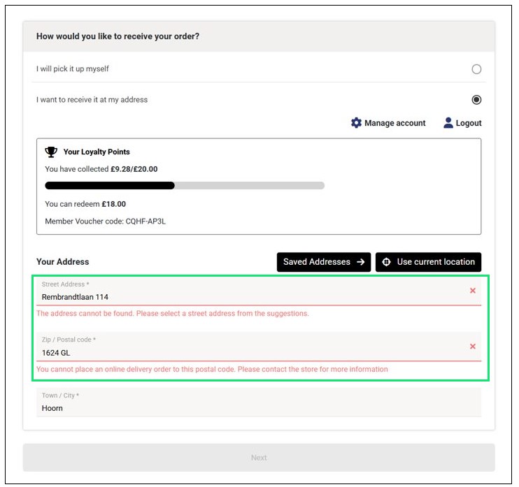 The Customer's Address is not Within the Child Stores' Delivery Zones