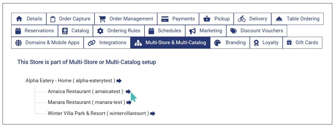 Click the Arrow to Switch Between Linked Stores