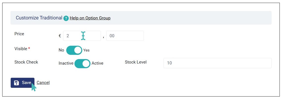 Customize the Desired Option Details in an Inherited Child Store Catalog