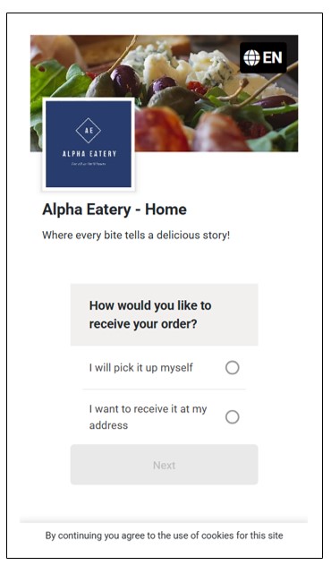 Delivery and Pickup Selection Options on the Parent Store Homepage