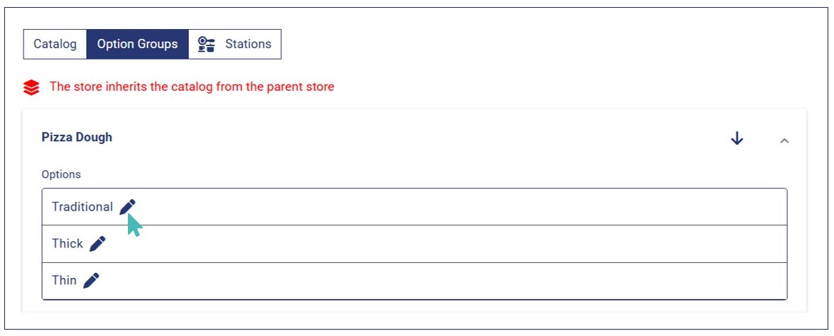 Edit an Option in an Inherited Child Store Catalog