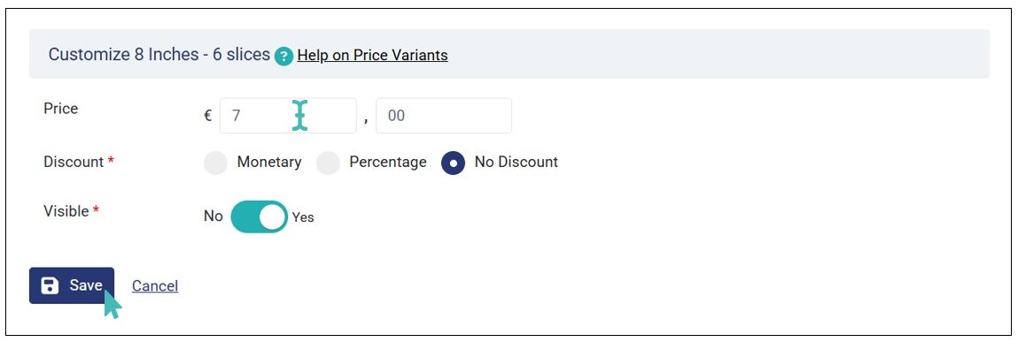 Edit Price Variant Details and Save