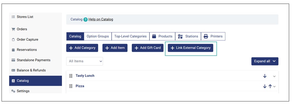 Link External Category Button on the Catalog Page