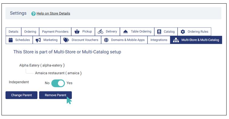 De-associate stores by removing the parent